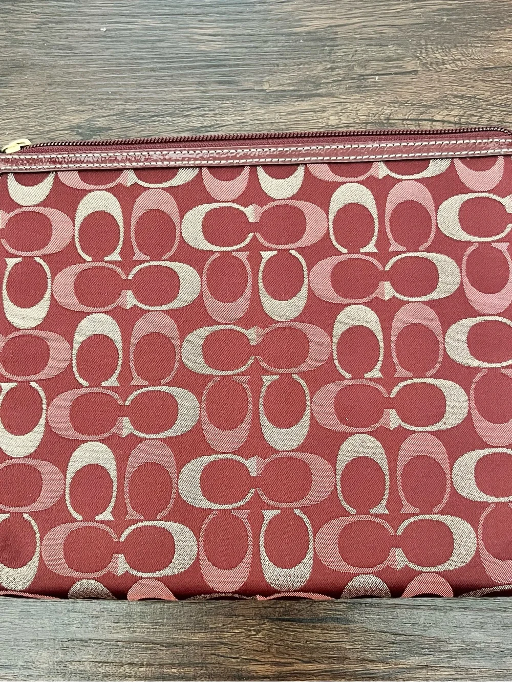 Coach Red and Light Pink Signature Jacquard Wristlet Pouch